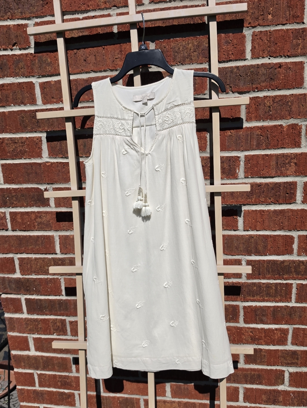 Loft White Embroidered Cotton Blend Sleeveless Dress XS